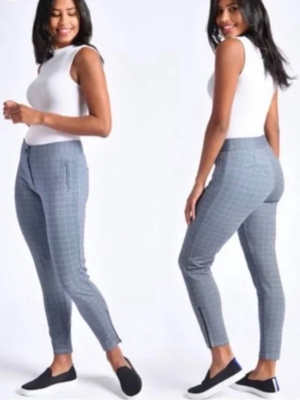 Betabrand Cigarette Plaid Black-White Pants Size XS/Petite